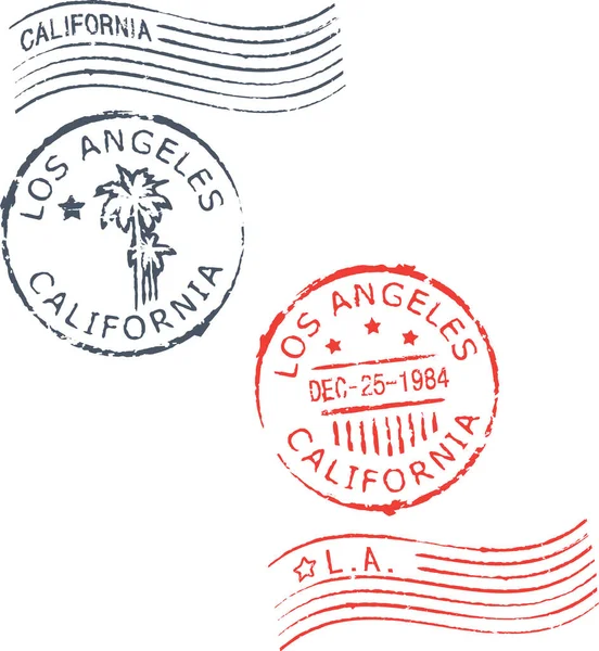 Set Postzegels Los Angeles California Blauw Rood — Stockvector