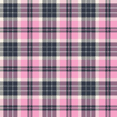 Ekose (tartan) pürüzsüz desen. Üç renk (pembe, koyu mavi, beyaz).
