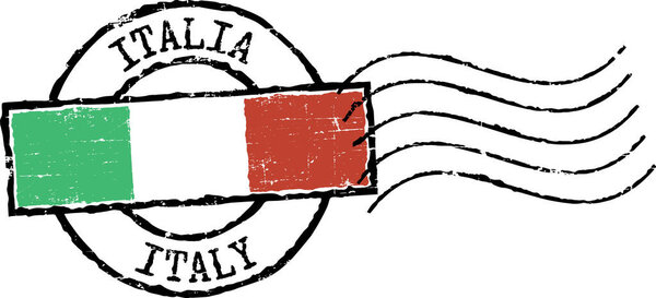 Postal grunge stamp 'Italy'. Italian flag in the middle.