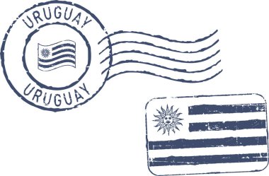 İki posta pulu 'Uruguay'. Beyaz arkaplan.