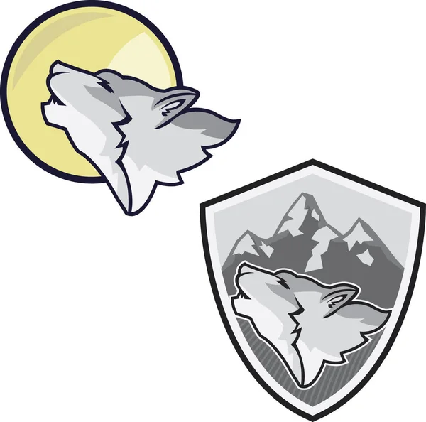Howling Wolf Head Emblems — Stock Vector