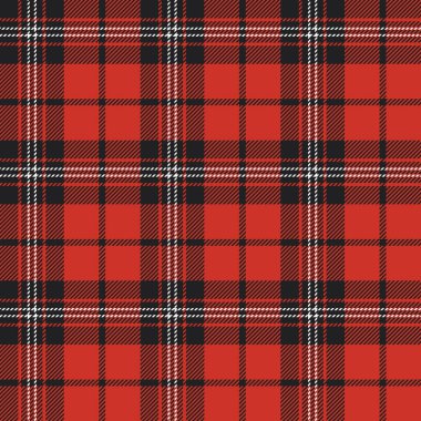 Tartan (ekoseli) pürüzsüz desen. Beyaz ve siyah renk. Kırmızı arkaplan