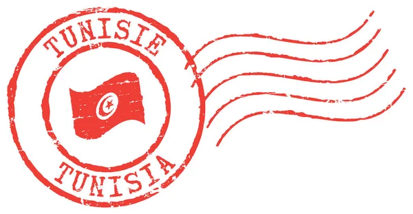 Czerwony Znaczek Pocztowy Tunezja Francuski Angielski Napis Białe Tło — Wektor stockowy