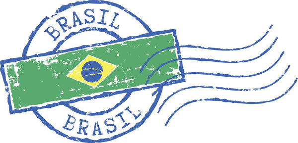 Postal grunge stamp 'Brazil'. Portuguese inscription. White background.