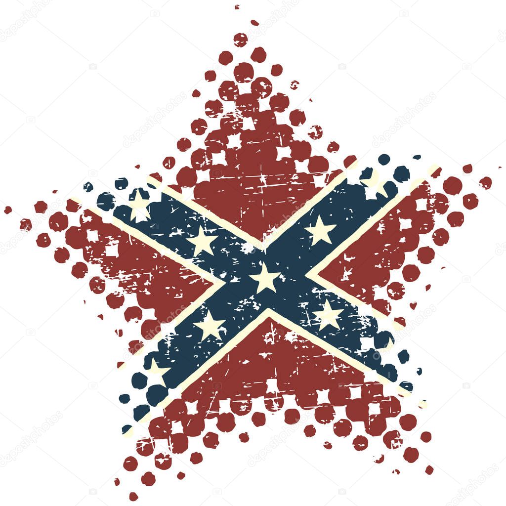 Confederate star with grunge and halftone effects.