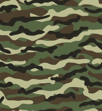 Kamuflaj kusursuz desen. Woodland tarzı. Yeşil arka plan. Yatay şekiller