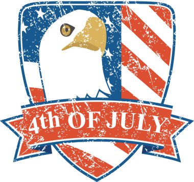 Kartal kafası ve Amerikan bayrağı kalkanda şeritli. Grunge dokusu. 4 Temmuz konsepti.