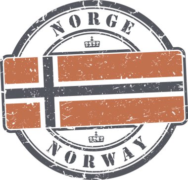 Grunge damgası 'Norveç'. Ortadaki Norveç bayrağı.
