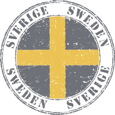Grunge damgası 'İsveç'. İsveç bayrağı.
