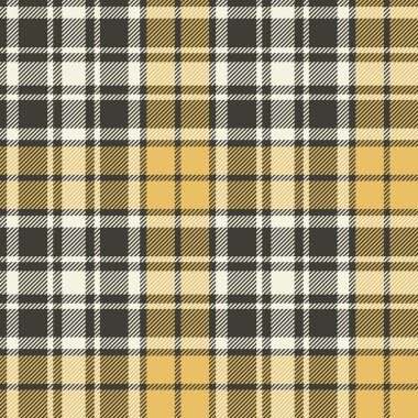 Ekose (tartan) pürüzsüz desen. Siyah, sarı, beyaz. İskoç, oduncu ve hippi tarzı..