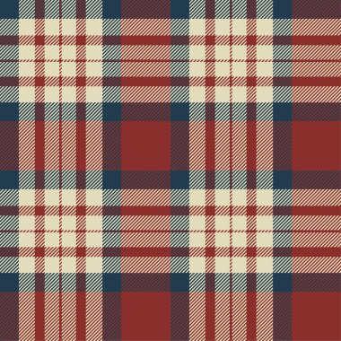 Ekose (tartan) pürüzsüz desen. Kırmızı, mavi ve beyaz çizgiler. İskoç, oduncu ve hippi tarzı..