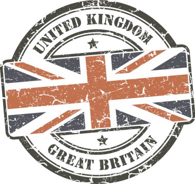 İngiliz bayrağıyla daire şeklinde Grunge damgası. Beyaz arkaplan.