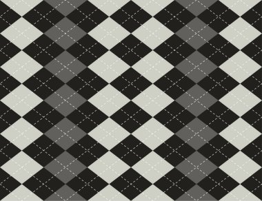 Argyle kusursuz desen. Siyah, beyaz, gri renk.