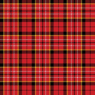 Ekose (tartan) pürüzsüz desen. Kırmızı, siyah, sarı ve beyaz çizgiler. İskoç, oduncu ve hippi tarzı..