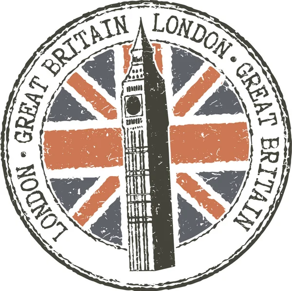 橡皮图章 大不列颠 大本钟和英国国旗 — 图库矢量图片