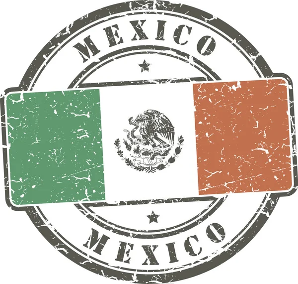 グランジスタンプ メキシコ 中央のメキシコ国旗 — ストックベクタ