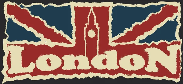 Big Ben Silhouette Und London Inschrift Auf Der Britischen Flagge — Stockvektor