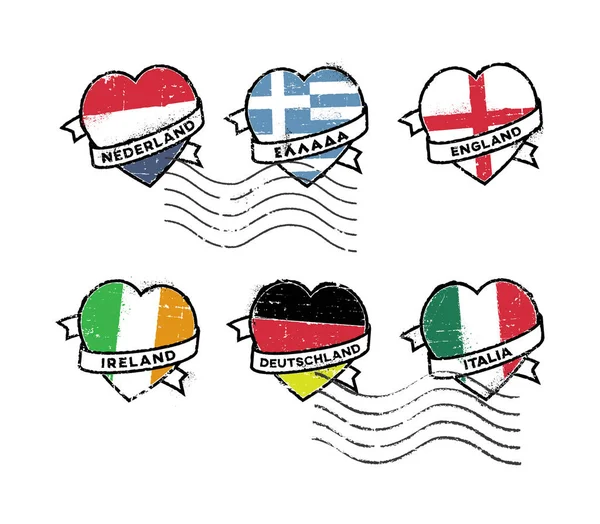 Set Postzegels Nederland Griekenland Engeland Ierland Duitsland Italië Inschrijving Het — Stockvector