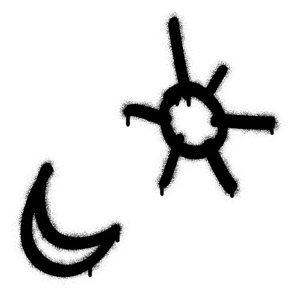 Στυλιζαρισμένα Σύμβολα Του Ήλιου Και Της Ημισελήνου Σπρέι Γκράφιτι — Διανυσματικό Αρχείο