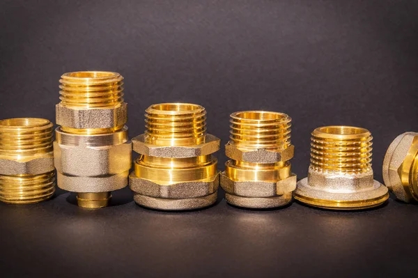 Set of brass fittings is often used for water and gas installations — Stock Photo, Image