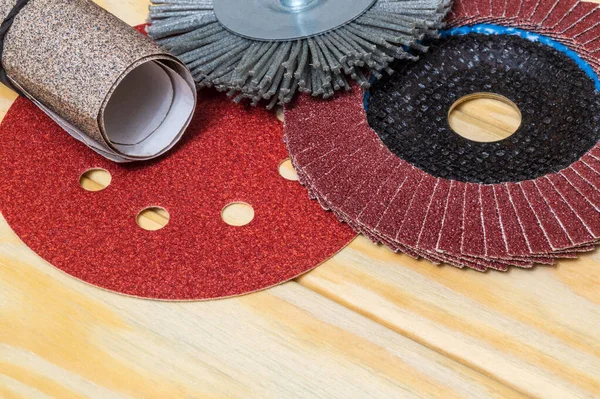 Set Abrasive Tools Wooden Boards Wizard Used Grinding Items — Stock Photo, Image