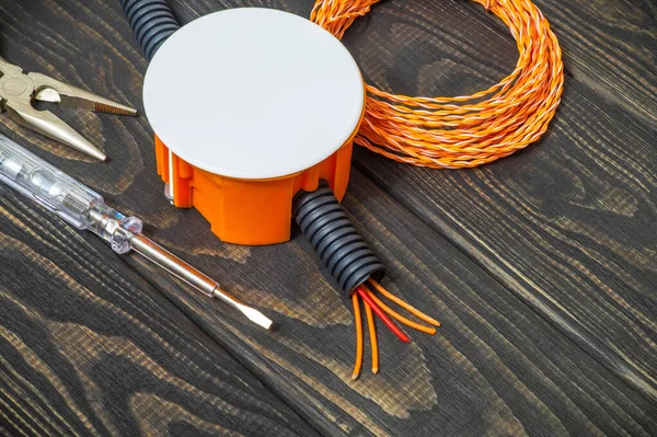 Kit Repuestos Herramientas Para Eléctricos Preparados Antes Reparación Tableros Madera — Foto de Stock