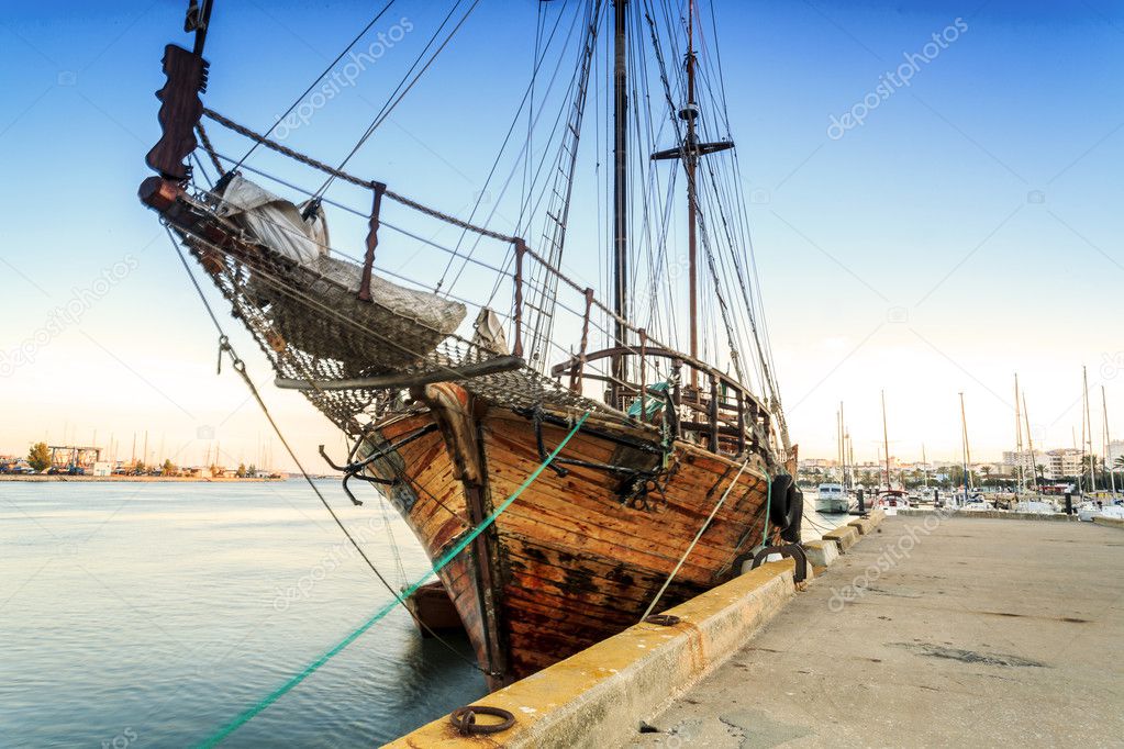 Old, wooden boat in Portimao, Algarve, Portugal
