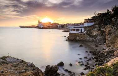 Güzel Sitges günbatımı, Catalonia, İspanya
