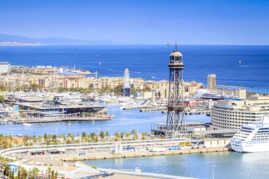 Barcelona panorama ile Port Vell Barcelona, İspanya