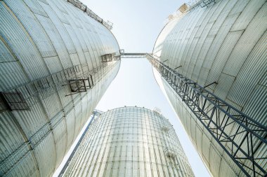 Büyük, gümüş, tarım silolar parlayan.