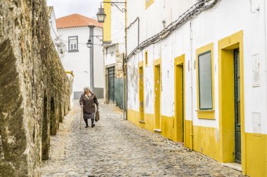 Eski antik Roma aqu dar sokakta yürüyen kadın