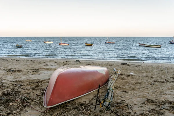 Bella Costa Con Barche Dei Pescatori Maputo Costa Sol Mozambico — Foto Stock