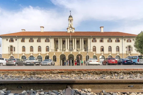 Planda Demiryolu Kamyonları Olan Tren Istasyonu Binası Pretoria Güney Afrika — Stok fotoğraf