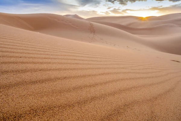 Schöner Sonnenuntergang Über Den Sanddünen Der Sahara Marokko Afrika — Stockfoto