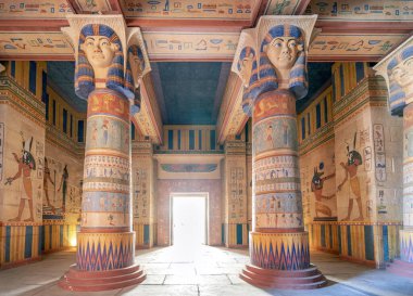 Ouarzazate, Fas - 18 Mart 2020: Atlas Sinema Stüdyoları 'nda Kleopatra filminin seti olarak kullanılan Taht Salonu