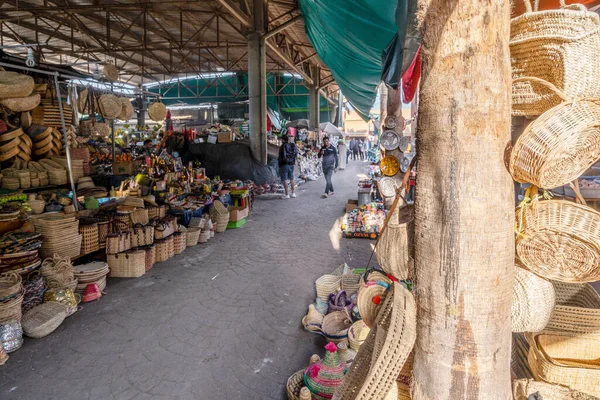 Agadir Marokko Maart 2020 Traditionele Markt Met Veel Rieten Producten — Stockfoto