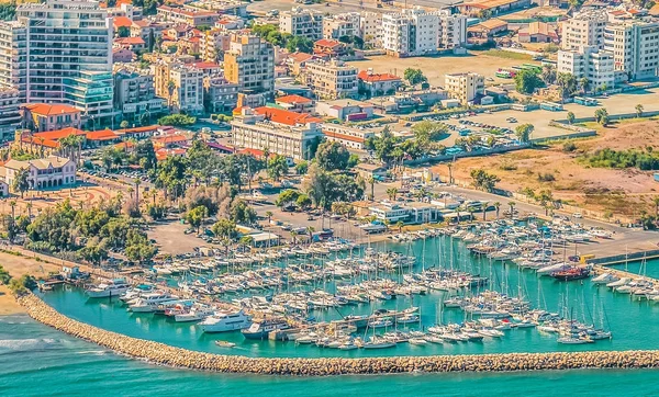 Město Přístavu Larnaca Kypru Pohled Letadla Pobřeží Pláže Přístav Architekturu — Stock fotografie