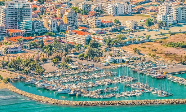 Hamnstaden Larnaca Cypern Utsikt Från Flygplanet Till Kusten Stränder Hamn — Stockfoto