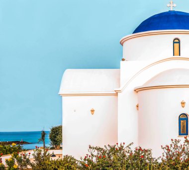 The multi Denominational Church of St Nicholas on a shore closeup in Paphos, Cyprus. clipart