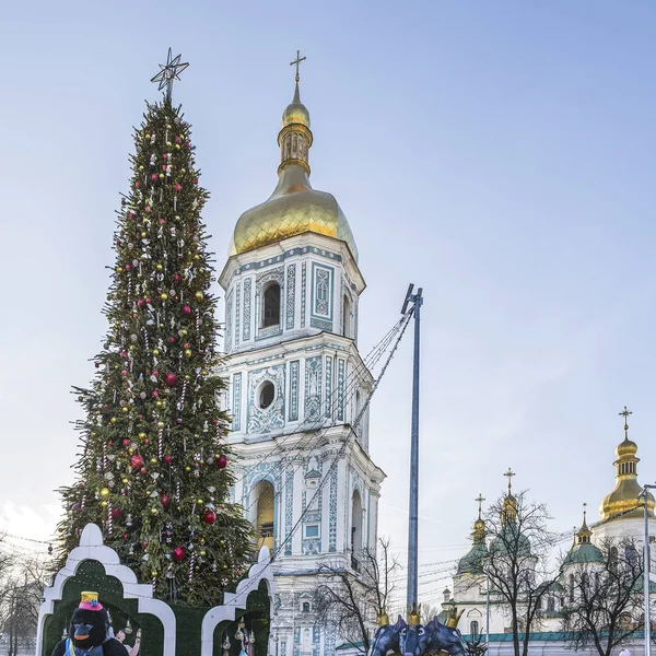 Árbol Navidad Encuentra Plaza Sofía Kiev Ucrania Fondo Puede Ver — Foto de Stock