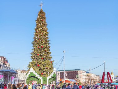 Kiev, Ukraine - January 3, 2020: Christmas tree installed on Sofia Square.