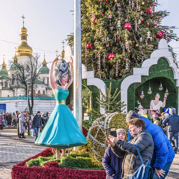 Kiev Ucrania Enero 2020 Árbol Navidad Está Instalado Plaza Sophia — Foto de Stock