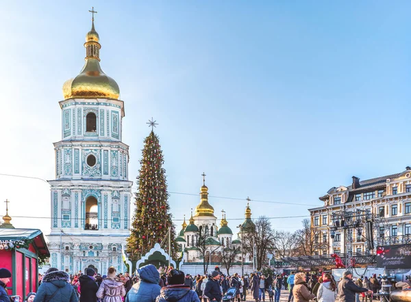 Kiev Ukraine Januar 2020 Weihnachtsbaum Wird Auf Sophia Platz Aufgestellt — Stockfoto