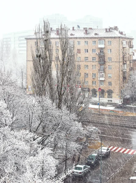 Snowfall March Fragment Kiev Ukraine — Stock Photo, Image