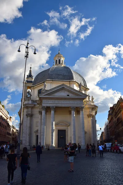 Piazza Del Popolo Com Chiesa Santa Maria Dei Miracoli Cidade — Fotografia de Stock