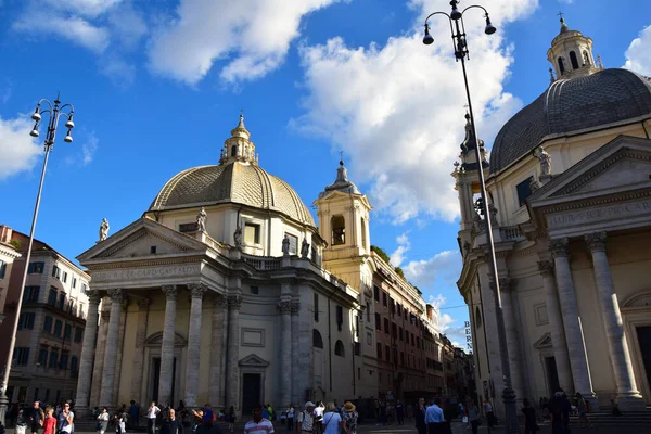 Piazza Del Popolo Obelisco Flaminio Basilica Santa Maria Montesanto Chiesa — стокове фото