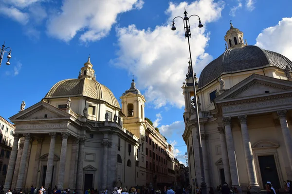 Piazza Del Popolo Obelisco Flaminio Basilica Santa Maria Montesanto Chiesa — стокове фото