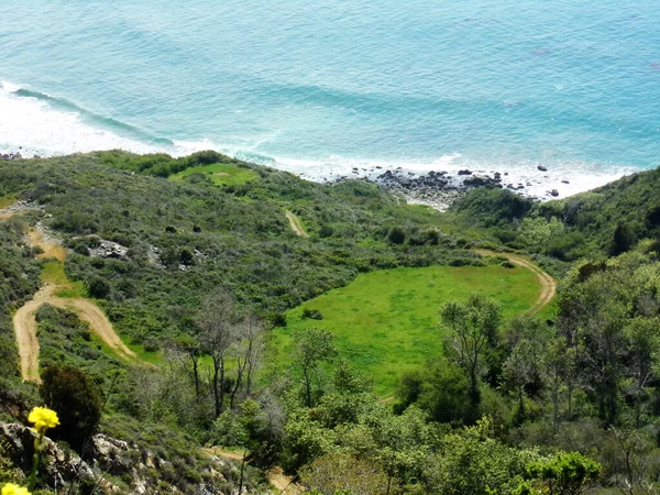 California Coastline Magas Recés Sziklák Road Trip Highway Discovery Route — Stock Fotó