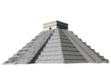 Yucatan Yarımadası, Meksika, Orta Amerika 'daki Chichen Itza Piramidinin detaylı ve natüralist vektör grafiği