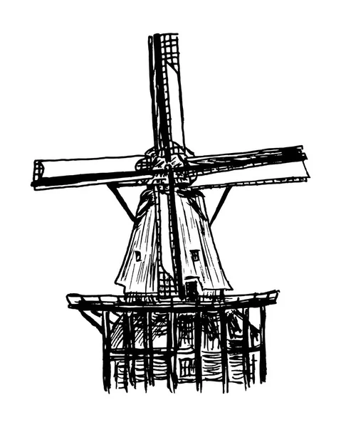 Naturalistische Gedetailleerde Tekening Van Een Windmolen Nederlandse Windmolens Het Windmolenpark — Stockvector